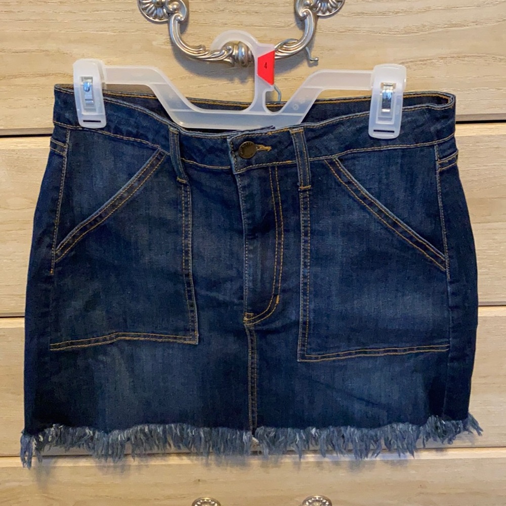 Blue Jean Skirt with Frayed Bottom